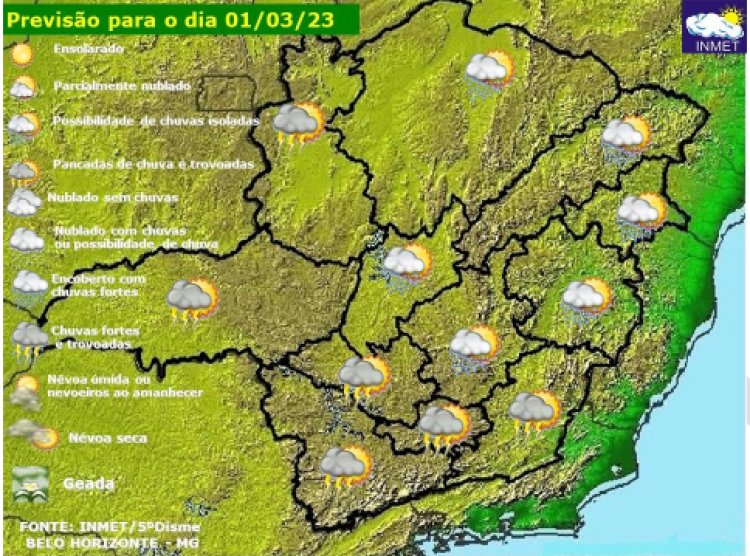 Previsão do tempo para Minas Gerais nesta quarta-feira, 1 de março
